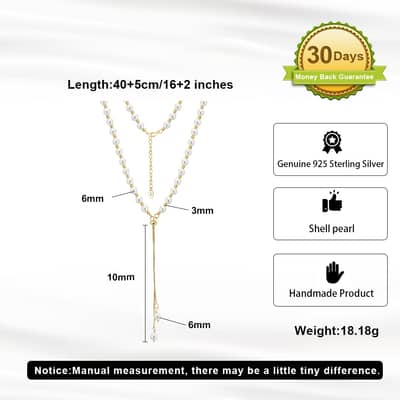 925 Sterling Silver Shell Pearl Necklace 14K Gold Plated Round Pearl Choker Y Shape detail 4