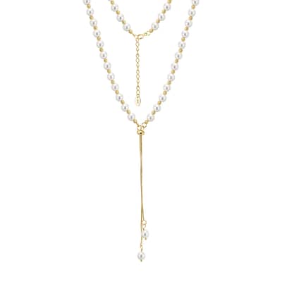 925 Sterling Silver Shell Pearl Necklace 14K Gold Plated Round Pearl Choker Y Shape detail 5