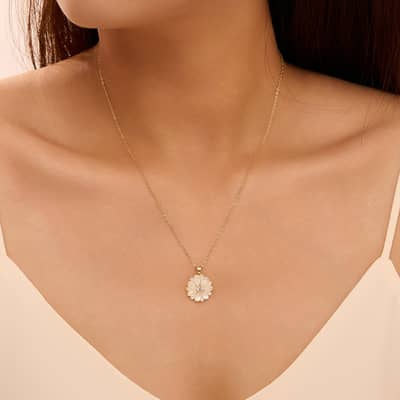 14K Gold Plated 925 Sterling Silver Chain Necklace Natural White Shell Flower Pendant detail 2