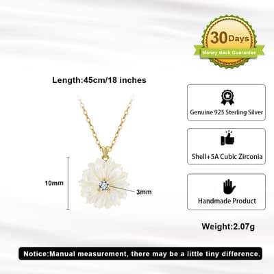 14K Gold Plated 925 Sterling Silver Chain Necklace Natural White Shell Flower Pendant detail 5