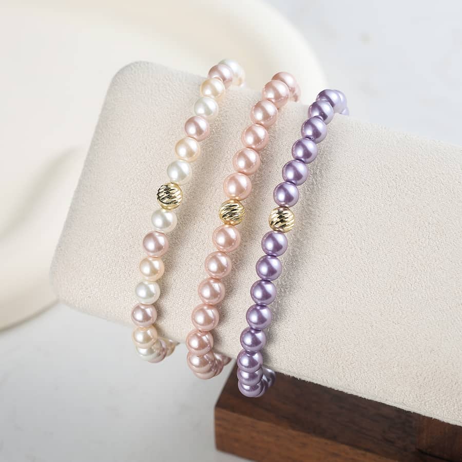 Simple 925 Sterling Silver 6mm Pink Purple Shell Pearl Beaded Bracelet, Daily Wear - main