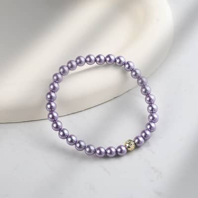 Simple 925 Sterling Silver 6mm Pink Purple Shell Pearl Beaded Bracelet, Daily Wear detail 3