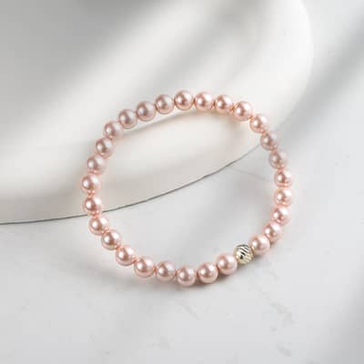 Simple 925 Sterling Silver 6mm Pink Purple Shell Pearl Beaded Bracelet, Daily Wear detail 4