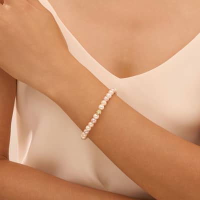 Simple 925 Sterling Silver 6mm Pink Purple Shell Pearl Beaded Bracelet, Daily Wear detail 6