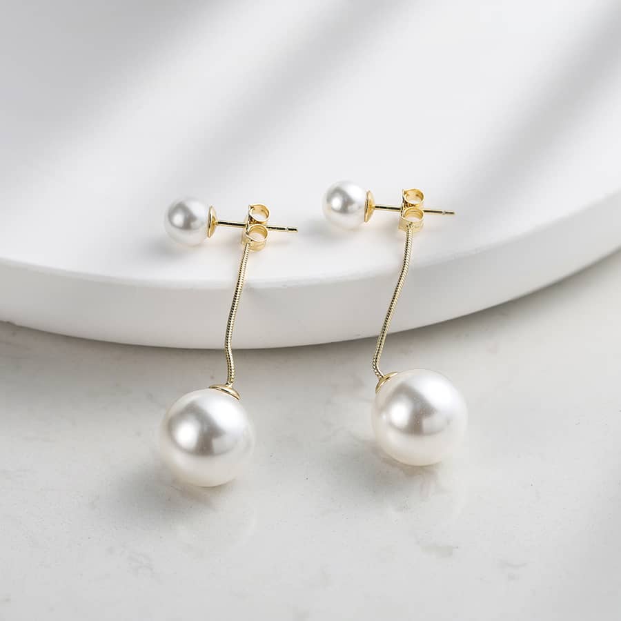 Classic Shell Pearl Long Snake Chain Tassel Earrings 925 Sterling Silver - main