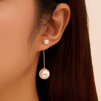 Classic Shell Pearl Long Snake Chain Tassel Earrings 925 Sterling Silver detail 2