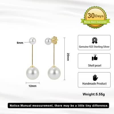 Classic Shell Pearl Long Snake Chain Tassel Earrings 925 Sterling Silver detail 4