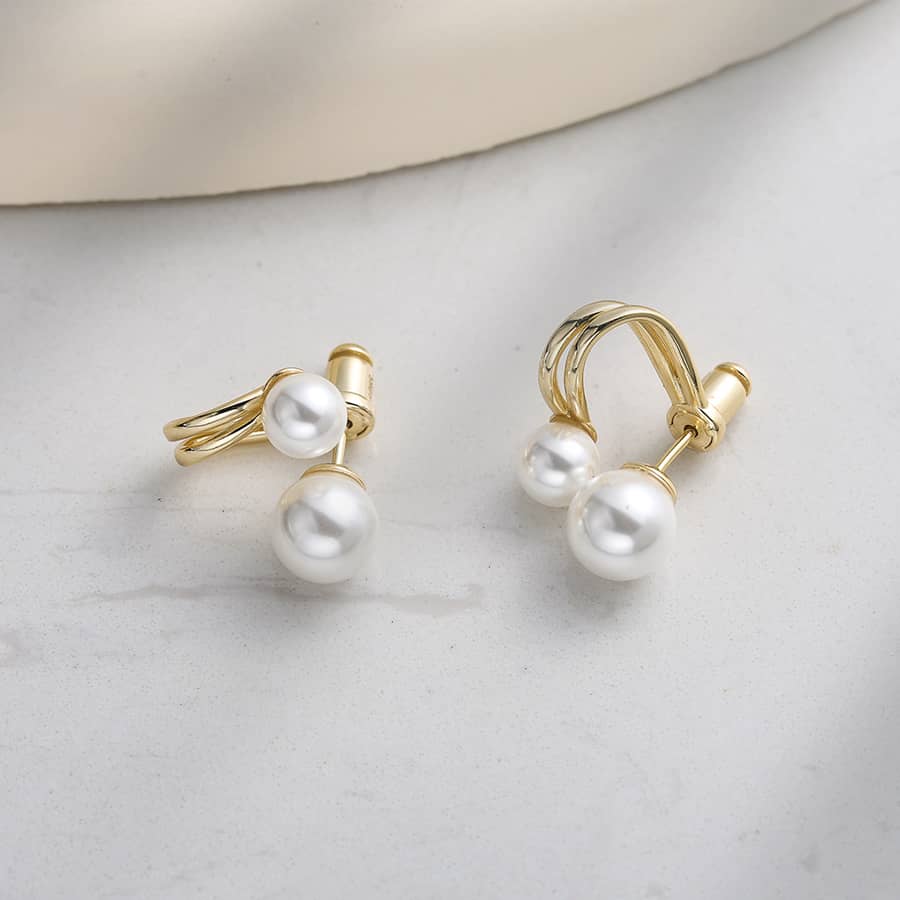Simple Design Shell Pearl Stud Earrings 925 Sterling Silver - main