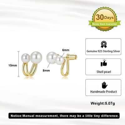 Simple Design Shell Pearl Stud Earrings 925 Sterling Silver detail 4