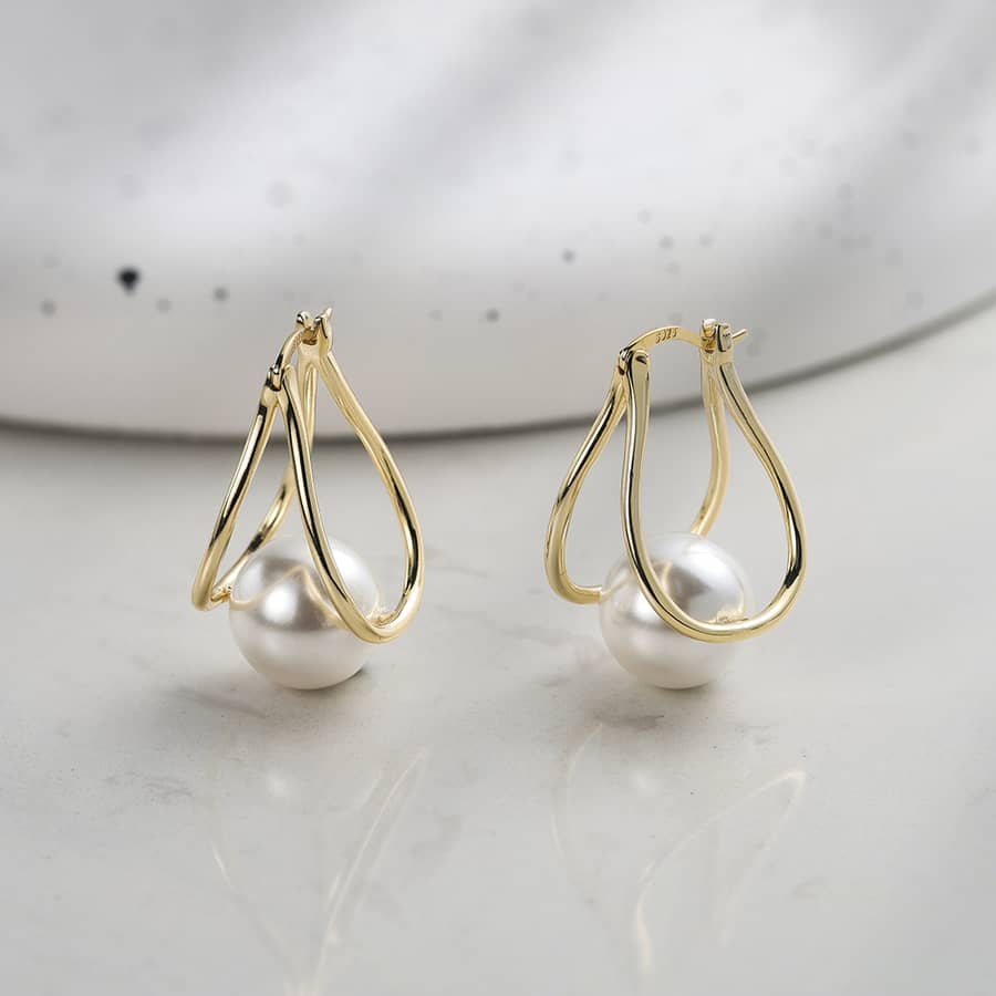 14K Gold Plated Freshwater Shell Pearl Drop Earrings 925 Sterling Silver - main