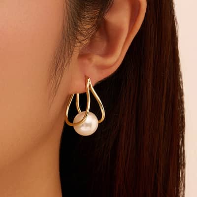 14K Gold Plated Freshwater Shell Pearl Drop Earrings 925 Sterling Silver detail 2