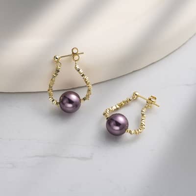 925 Sterling Silver Freshwater Shell Pearl Drop Earrings White Purple detail 2