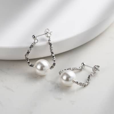 925 Sterling Silver Freshwater Shell Pearl Drop Earrings White Purple detail 3