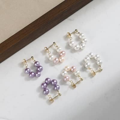 925 Sterling Silver Gold Plated Pink White Purple Shell Pearl Hoop Earrings detail 1