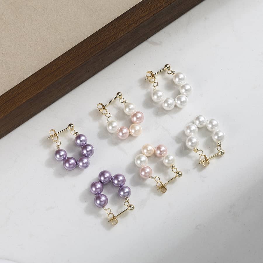 925 Sterling Silver Gold Plated Pink White Purple Shell Pearl Hoop Earrings - main