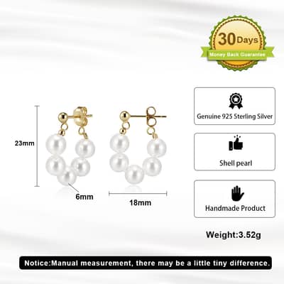 925 Sterling Silver Gold Plated Pink White Purple Shell Pearl Hoop Earrings detail 2