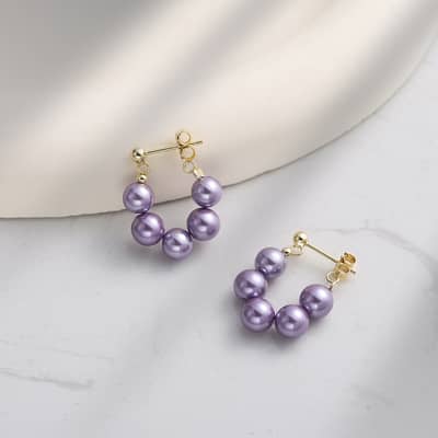 925 Sterling Silver Gold Plated Pink White Purple Shell Pearl Hoop Earrings detail 3
