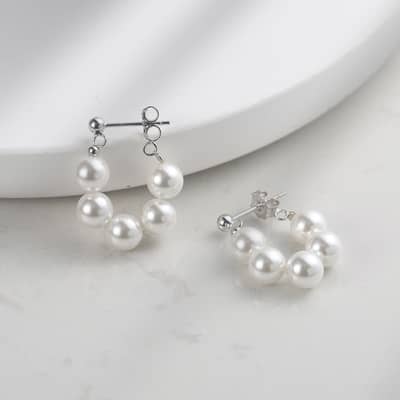 925 Sterling Silver Gold Plated Pink White Purple Shell Pearl Hoop Earrings detail 5