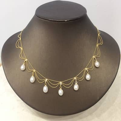 Natural Freshwater Pearl Necklace Retro Lace Multi-layer Bean Chain Pearl Pendant Baroque Style detail 1