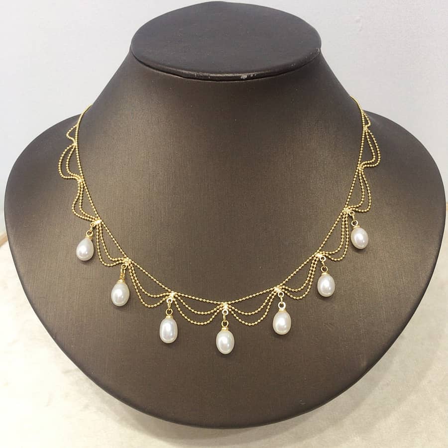 Natural Freshwater Pearl Necklace Retro Lace Multi-layer Bean Chain Pearl Pendant Baroque Style - main