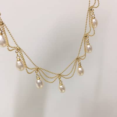 Natural Freshwater Pearl Necklace Retro Lace Multi-layer Bean Chain Pearl Pendant Baroque Style detail 2