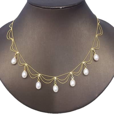 Natural Freshwater Pearl Necklace Retro Lace Multi-layer Bean Chain Pearl Pendant Baroque Style detail 5