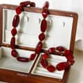 Irregular Dark Red Acrylic Bead Necklace Gold-plated Black Stones Adjustable Beads 1