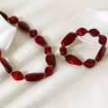 Irregular Dark Red Acrylic Bead Necklace Gold-plated Black Stones Adjustable Beads 2