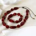 Irregular Dark Red Acrylic Bead Necklace Gold-plated Black Stones Adjustable Beads 3