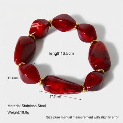 Irregular Dark Red Acrylic Bead Necklace Gold-plated Black Stones Adjustable Beads detail 6