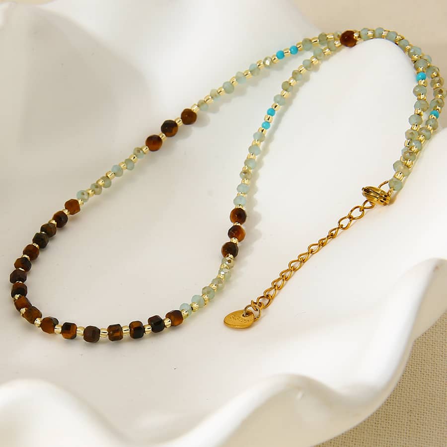 Retro Natural Stone Millet Bead Necklace Handmade Bead Collarbone Chain - main