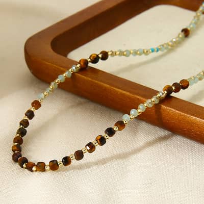 Retro Natural Stone Millet Bead Necklace Handmade Bead Collarbone Chain detail 2