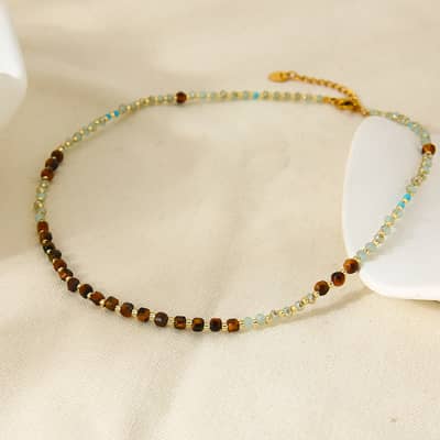Retro Natural Stone Millet Bead Necklace Handmade Bead Collarbone Chain detail 3