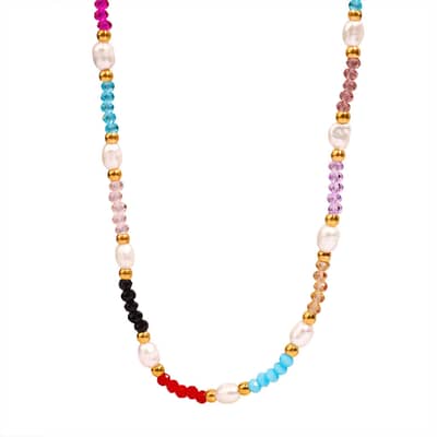 Minimalist Geometric Freshwater Pearls Natural Stone Bead Design Titanium Steel Gold-plated Necklace detail 5