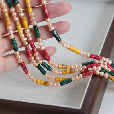 Dopamine Style Summer Leisure Vacation Colorful Bead Freshwater Pearl Bead Stainless Steel Necklace detail 2