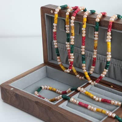 Dopamine Style Summer Leisure Vacation Colorful Bead Freshwater Pearl Bead Stainless Steel Necklace detail 3
