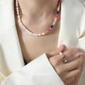 French Niche Ins Cool Style Freshwater Pearls Colorful Abacus Beads Stainless Steel Bead Necklace 1
