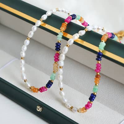 French Niche Ins Cool Style Freshwater Pearls Colorful Abacus Beads Stainless Steel Bead Necklace detail 2