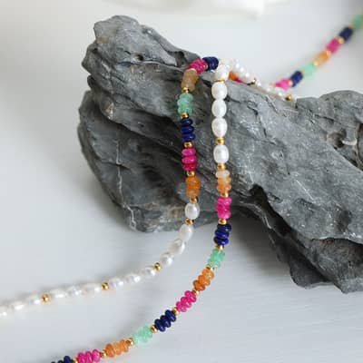 French Niche Ins Cool Style Freshwater Pearls Colorful Abacus Beads Stainless Steel Bead Necklace detail 3