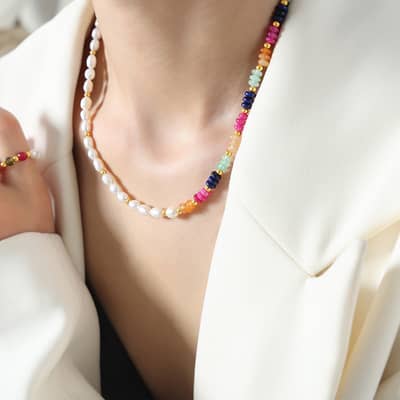 French Niche Ins Cool Style Freshwater Pearls Colorful Abacus Beads Stainless Steel Bead Necklace detail 4