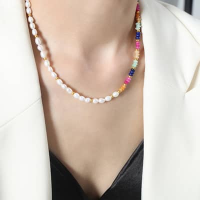 French Niche Ins Cool Style Freshwater Pearls Colorful Abacus Beads Stainless Steel Bead Necklace detail 6