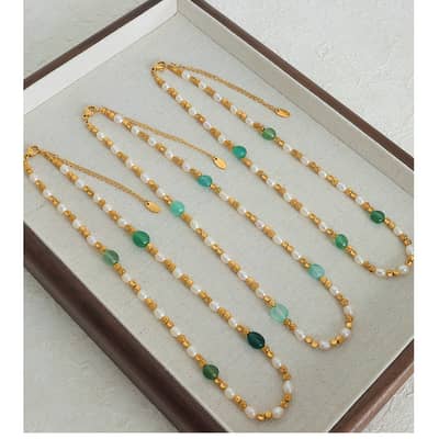 Freshwater Pearl Geometric Natural Bead Titanium Steel Necklace detail 6