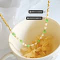 Trendy Green Cat's Eye Stone Paired Freshwater Pearl Stainless Steel Bead Necklace 2