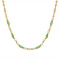 Trendy Green Cat's Eye Stone Paired Freshwater Pearl Stainless Steel Bead Necklace 5