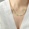 Trendy Green Cat's Eye Stone Paired Freshwater Pearl Stainless Steel Bead Necklace 6