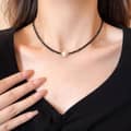 Elegant Natural Stone Black Spinel Crystal Necklace Freshwater Pearl Choker Beaded 2