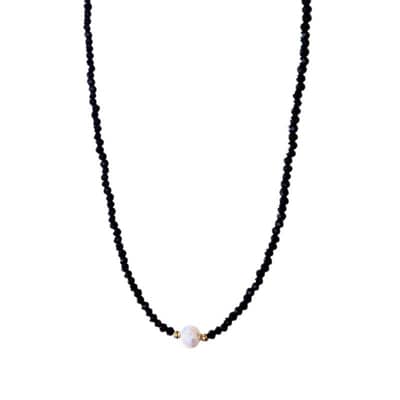 Elegant Natural Stone Black Spinel Crystal Necklace Freshwater Pearl Choker Beaded detail 5