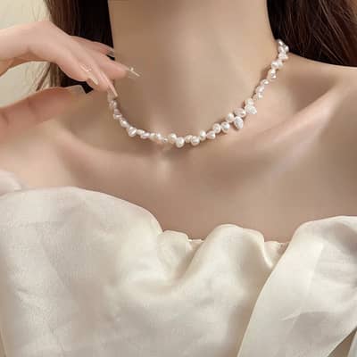 Baroque Millet Beaded Necklace Freshwater Irregular Pearl Choker detail 2