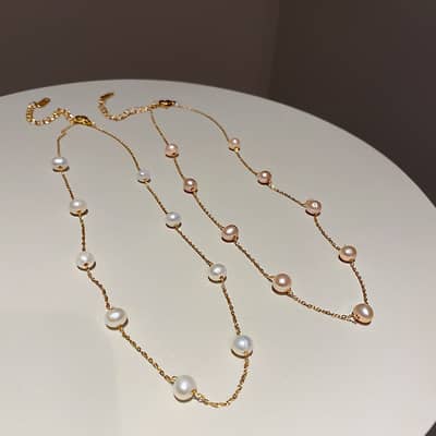 Minimally Trendy Gold Plated Jewelry Collarbone Chain Fashionable Freshwater Pearl Necklace detail 3