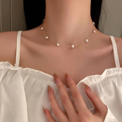 Minimally Trendy Gold Plated Jewelry Collarbone Chain Fashionable Freshwater Pearl Necklace detail 4